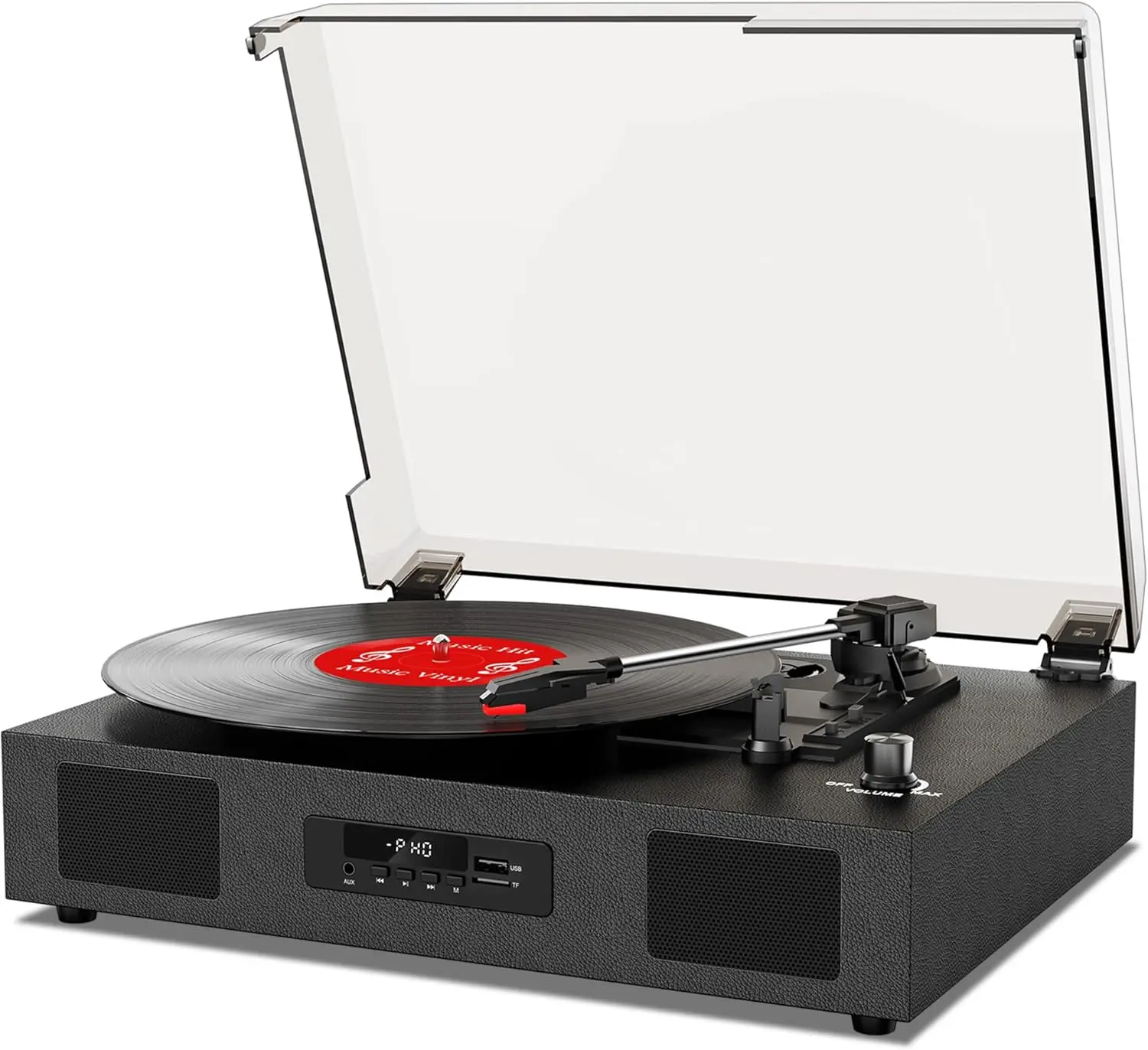 

Bluetooth-проигрыватель виниловых пластинок со встроенным динамиком, USB-записью, портативный, 3 скорости, черный