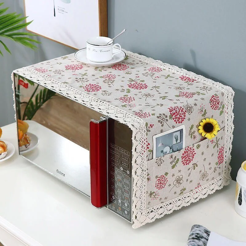 1PC Microwave Oven Grease Proof Cover Microwave Oven Dust Cover Multi-purpose Dust Proof Cotton Linen Microwave Oven Cover