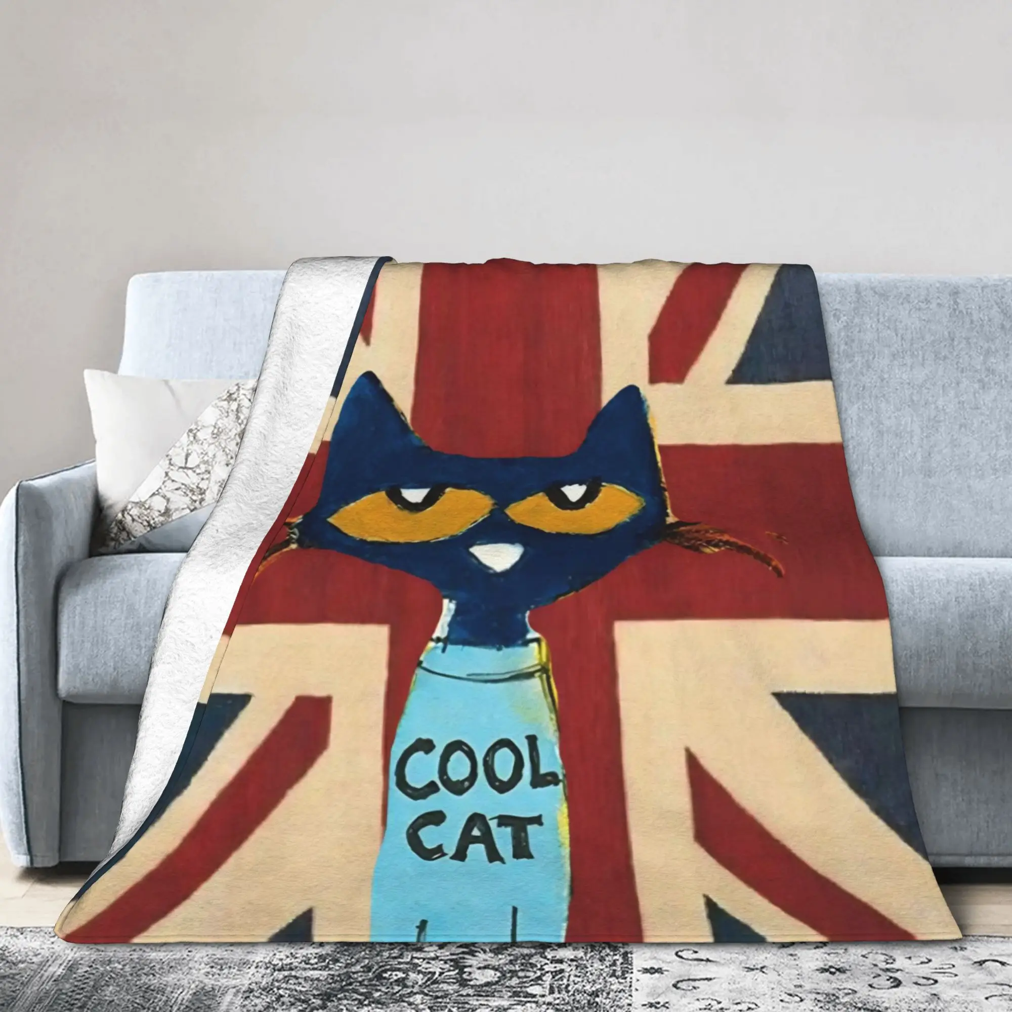 Pete The Cat British England Flannel Blankets  Funny Throw Blankets for  Sofa Bedding Lounge 150*125cm Plush Thin Quilt