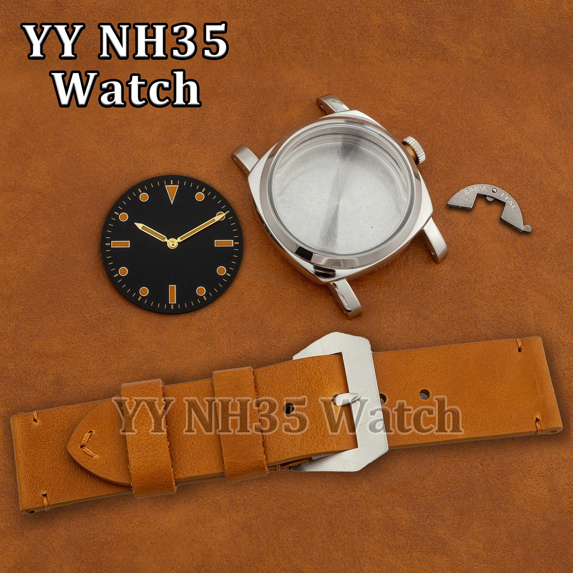 

High Quality Watch Case for PAM 6152 Watch Accessories 26mm Leather Strap 47mm Case fit ETA 6497/6498/ST3600 Automatic Movement