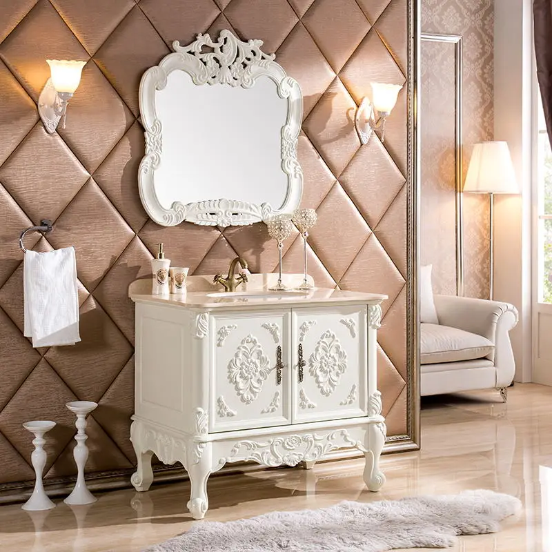 Luxury European-style bathroom cabinet combined oak French floor-standing bathroom washstand washbasin washbasin