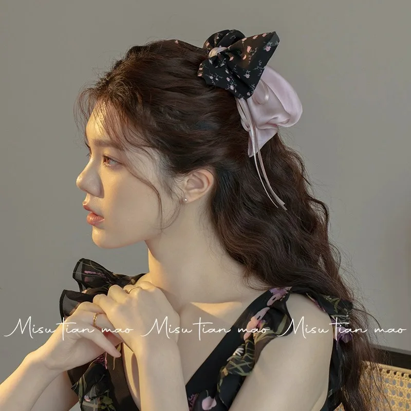 Early Spring New Style Headwear Ponytail Butterfly Knot Clips Frilly Ribbons Claw Clips Half-up Hairstyle Clips