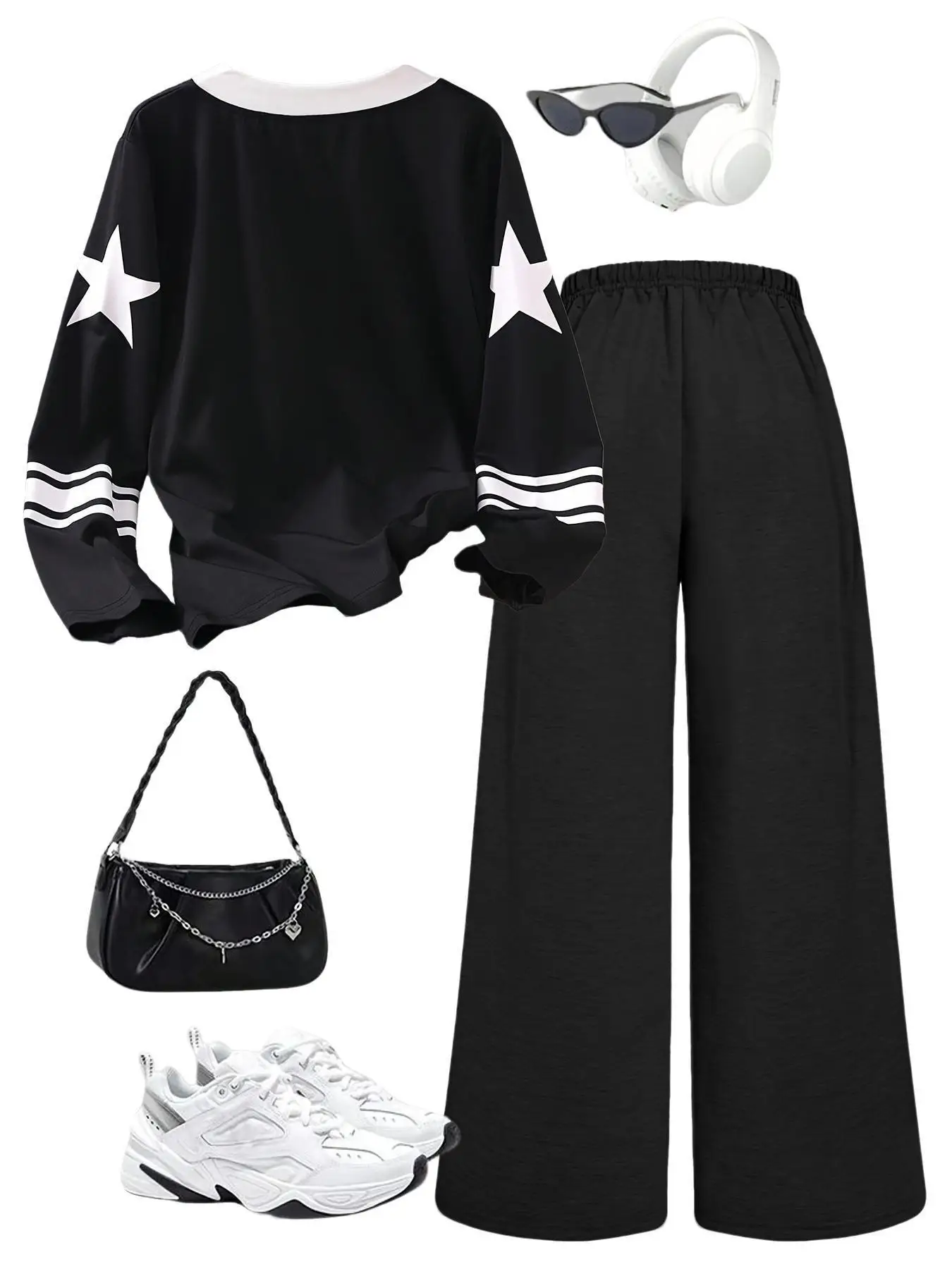 Girls' Spring/Autumn 2-Piece Casual Outfit: Teen Girls' Digital Print Long Sleeve Top + Black Pants Set for Everyday Fashion