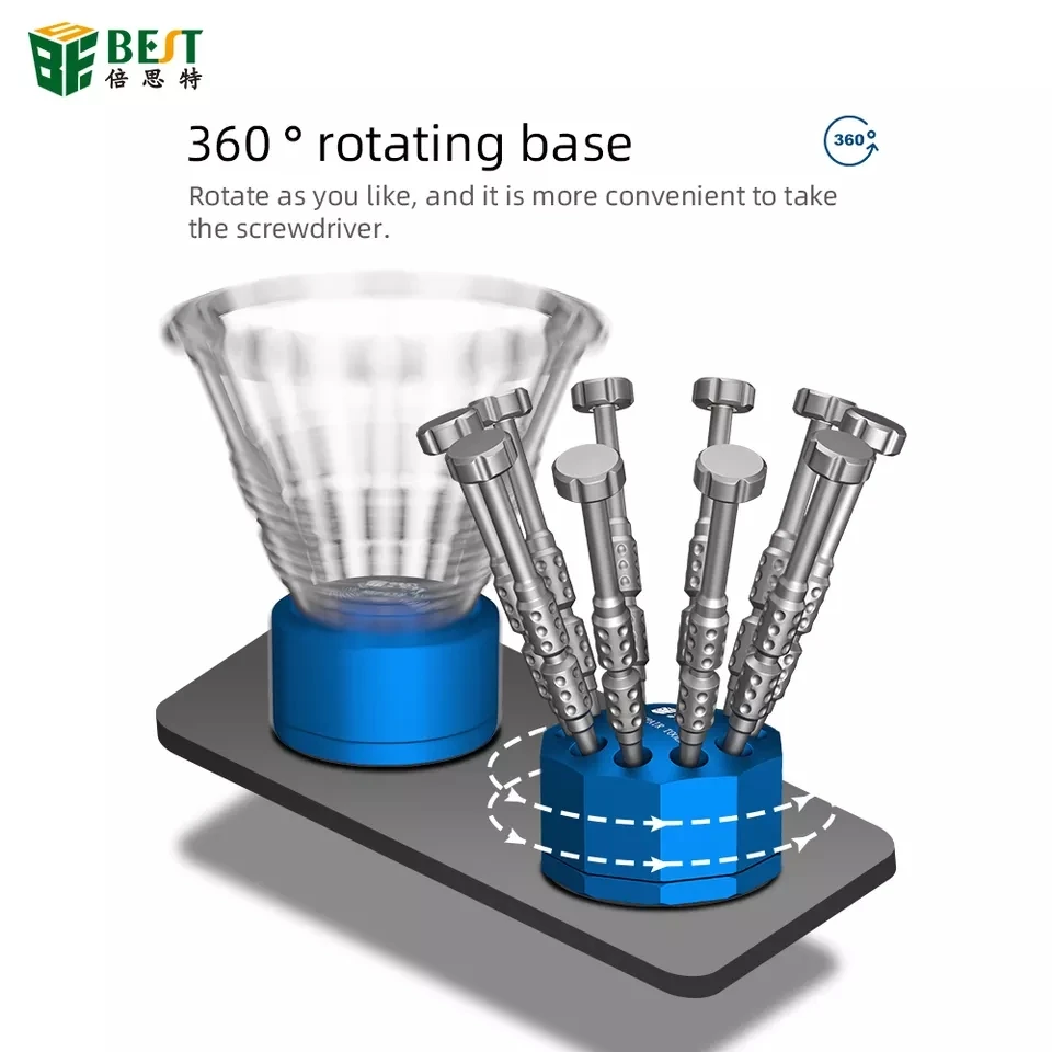 BST Rotating Magnetic Screwdriver Storage Holder Aluminum Screwdriver Container Mobile Phone Tools Storage Box Platform Repair