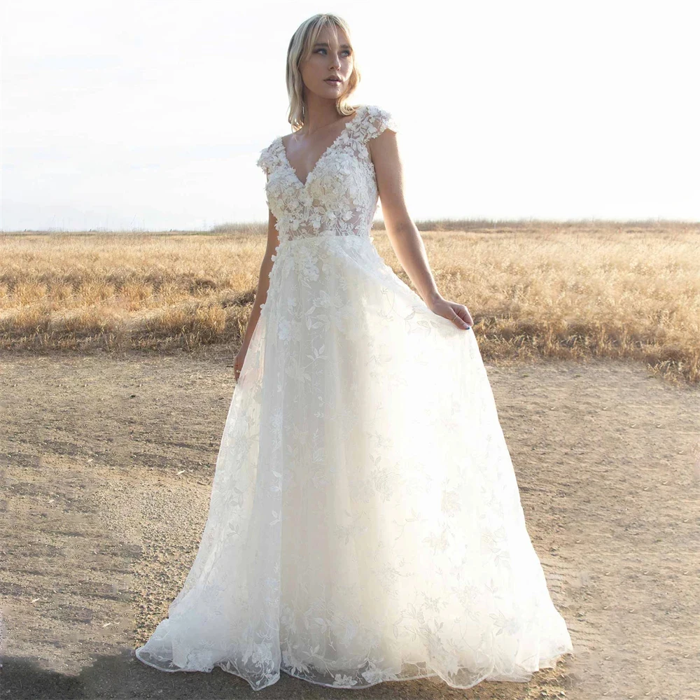 Exquisite 2023 V-neck Lace Appliques Ball Gown Off The Shoulder Short Sleeves Beautiful Mopping Bridal Dresses Wedding Dresses