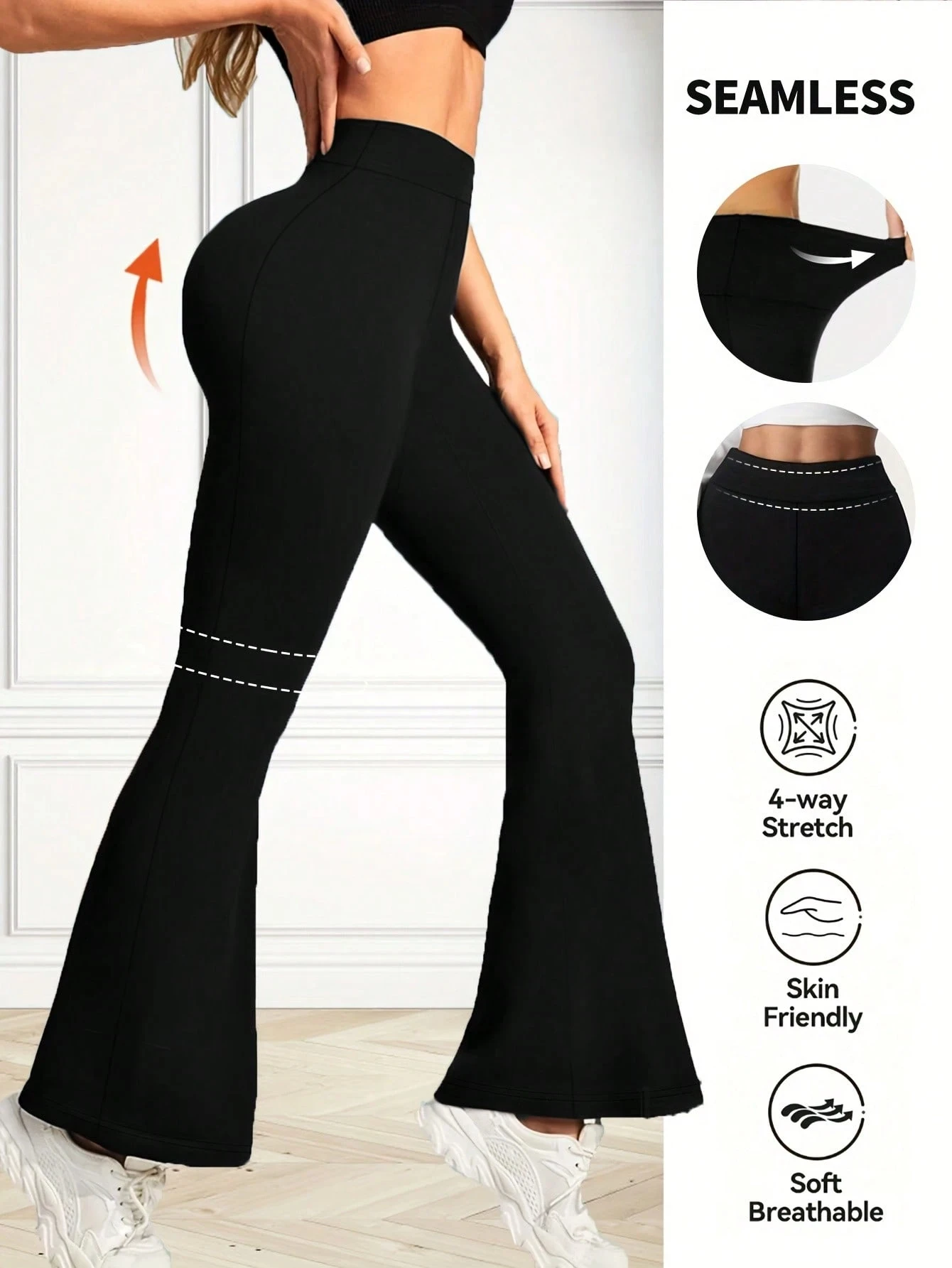 Contrast Thin Waist High Waist Flared Leggings Women Black Bootcut Yoga Pants Butt Lifting Workout Trousers For Daily Wear