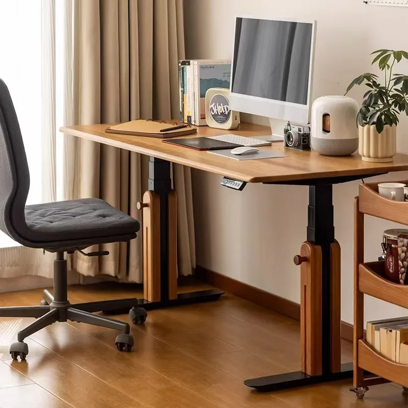 Tavolo elettrico scrivania di sollevamento in legno di ciliegio scrivania automatica per computer a doppio motore in legno massello