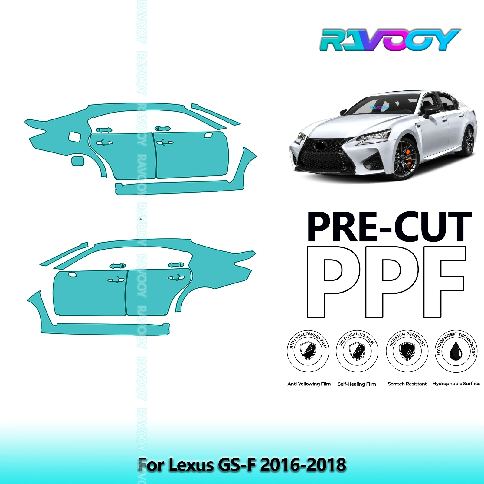 

For Lexus GS-F 2016-2018 8.5mil Clear Matte Pre-Cut PPF Door & A/B Pillar Kit TPU Paint Protection Film Set