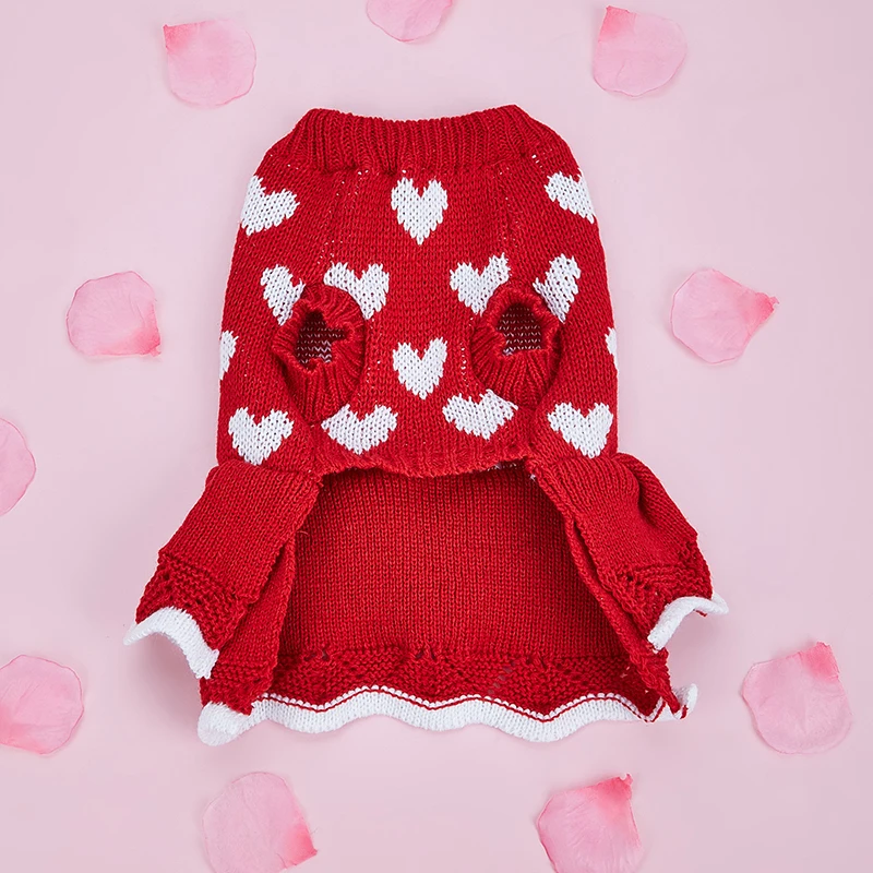 Pet Princess Dress Heart Layered Sweater Costume Valentine’s Day Party Styling Accessories for Dog Cat