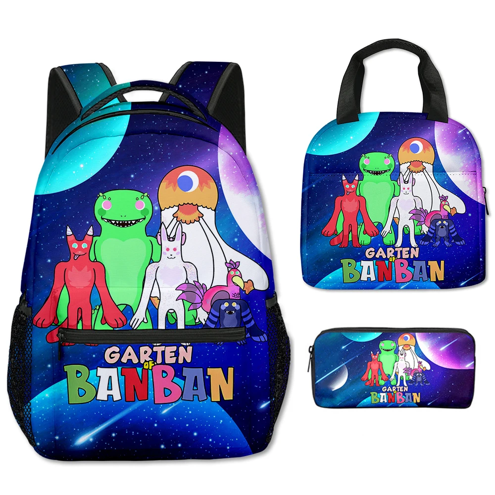 Fashion Novelty Cool Garten of Banban 3D Printed 3pcs/Set Student School Bags Laptop Backpack portable Lunch bag Pencil Case