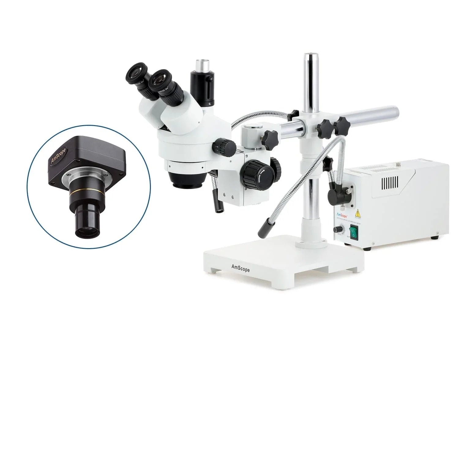 

Trinocular Boom Microscope--AmScope Fiber Light Trinocular Boom Microscope 3.5X-90X + Camera