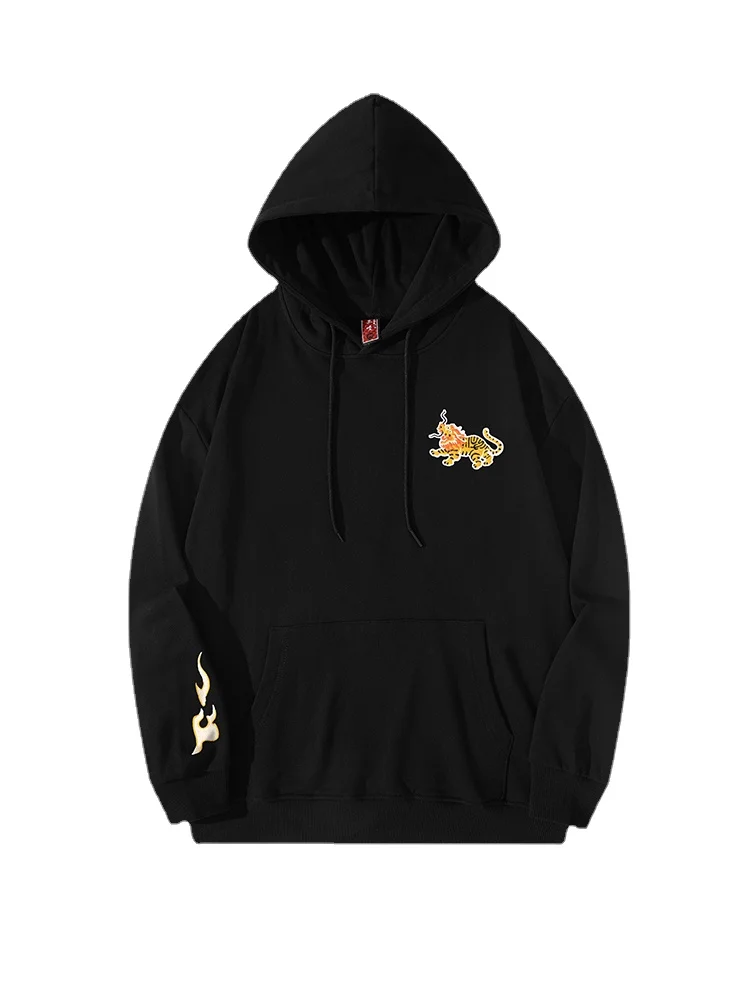 Vintage Hoodies Cotton Men Women Dragon Tiger Embroidery Hoodies Chinese Hip Hop Hooded Sweatshirts Casual Hoody Street Fashion