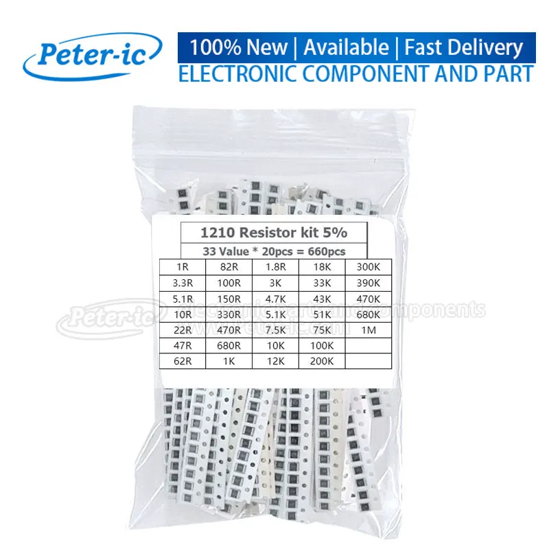 10/33/80Values Set of Resistors 1210 2010 2512 SMD Resistor Assorted Kit 1R-1M Sample 5%(50-800pcs)