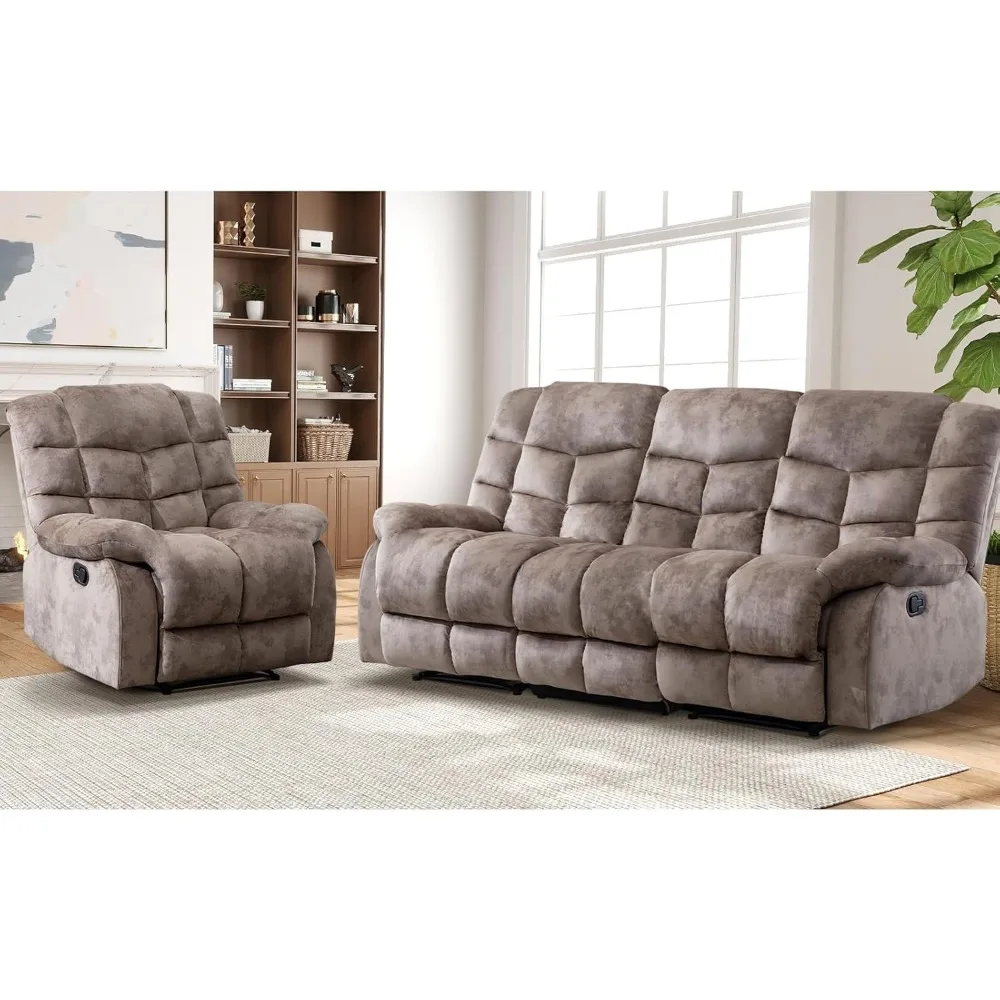 

Recliner Couch Set, Soft Fabric Reclining Living Room Sofa Set, Includes Single Recliner Chair And 3pc Bonded Sofa