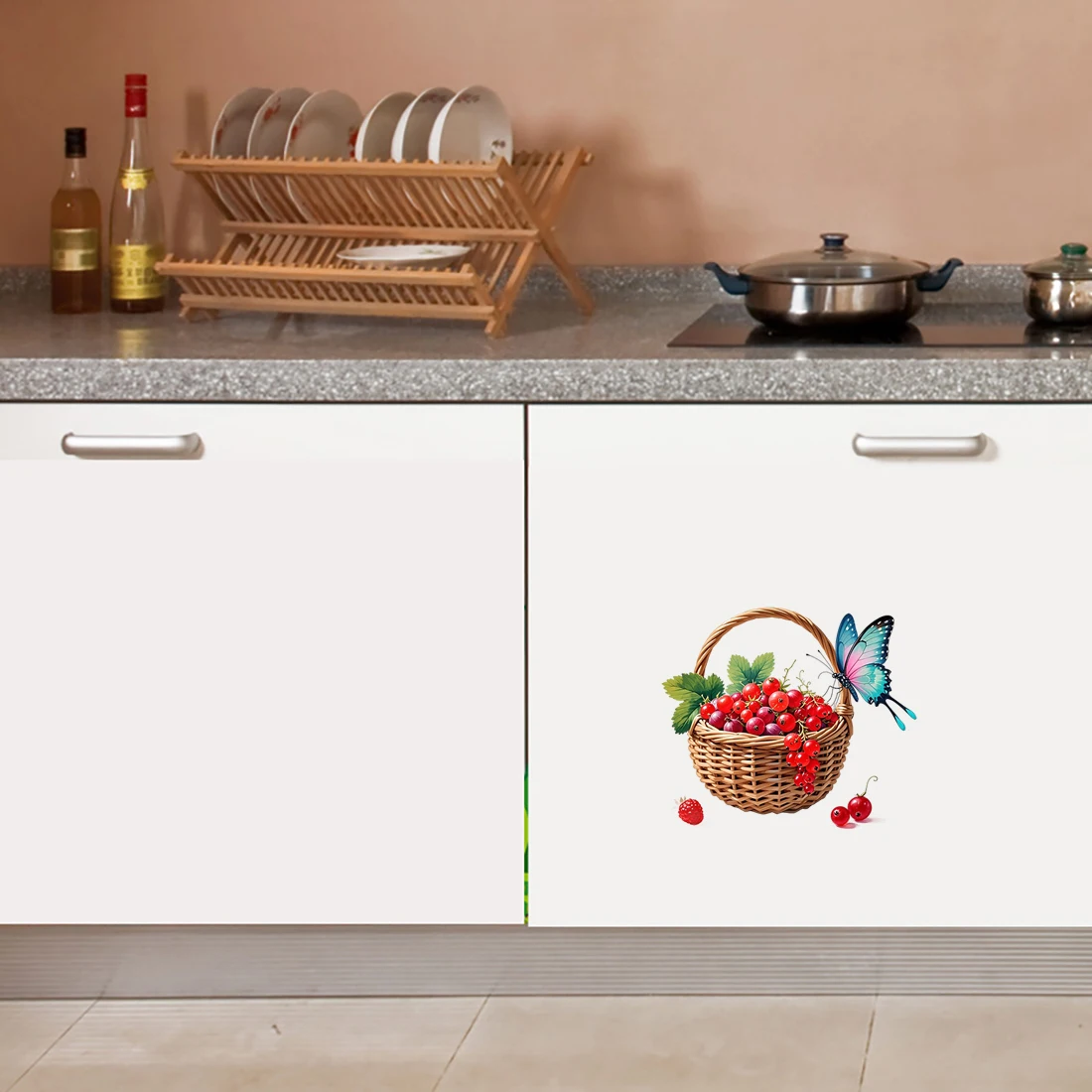 Three Ratels CD289 Watercolor Butterfly Fruit Basket Wall stickers for home decoration Kitchen decals