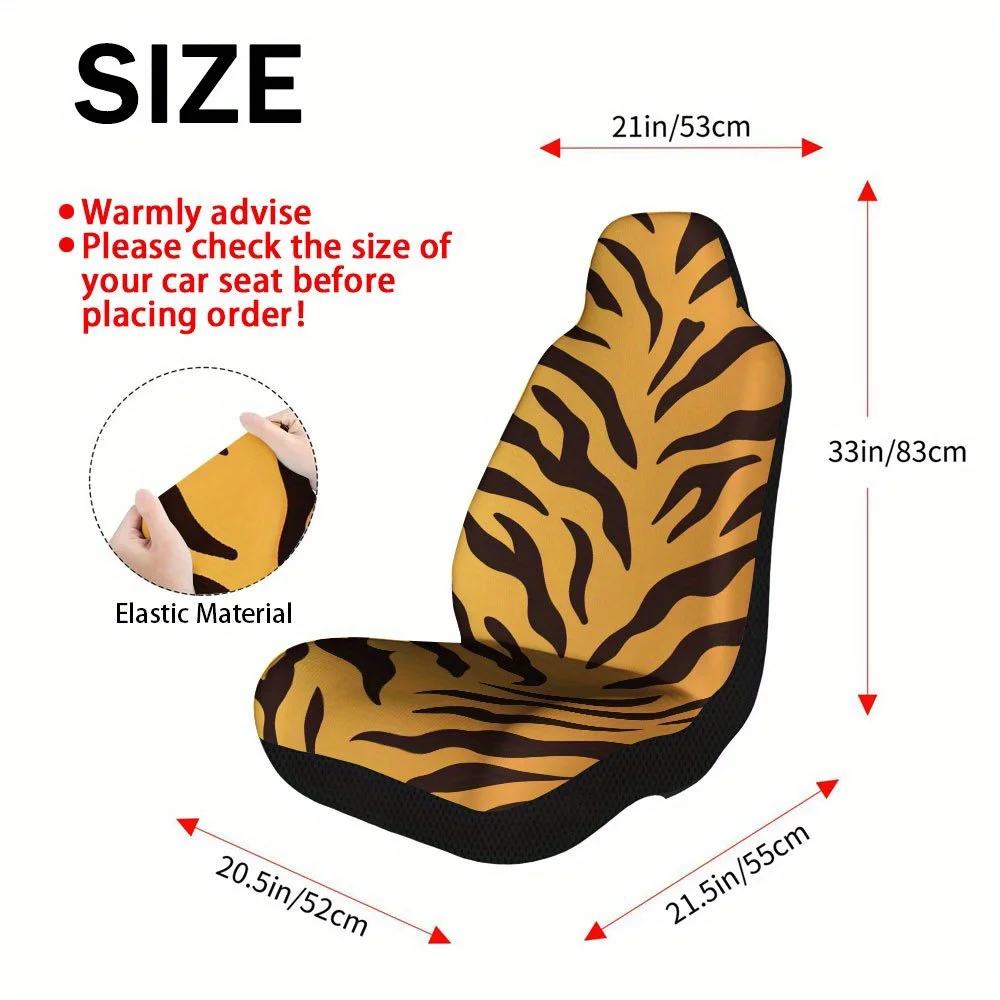 2pcs Tiger Stripe Print Car Seat Covers – Universal Fit For Cars, Trucks, Vans, And SUVs | Durable Front Seat Protectors | Easy