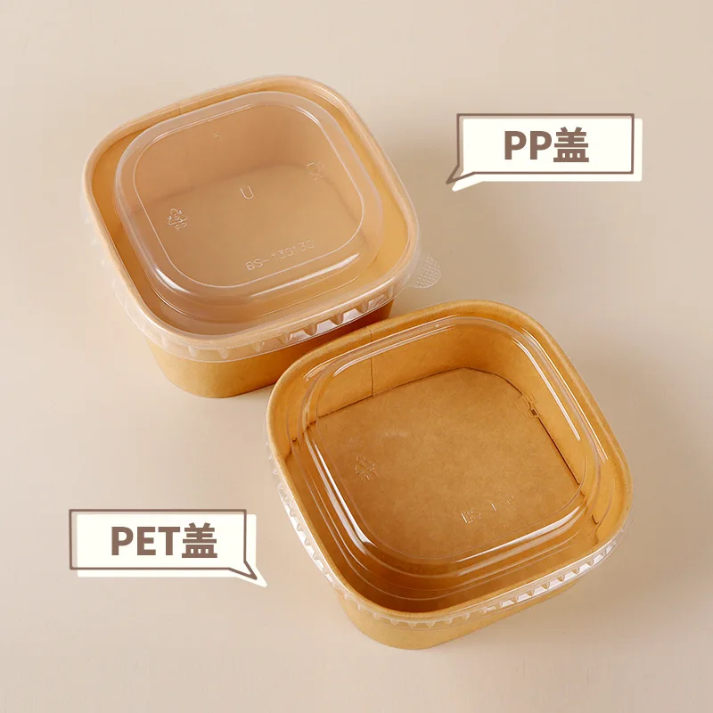 Customized. Takeaway Kraft Paper to-Go Box Disposable Square Paper Bowl Factory Printable Lunch Box Fruit Salad Packaging Paper