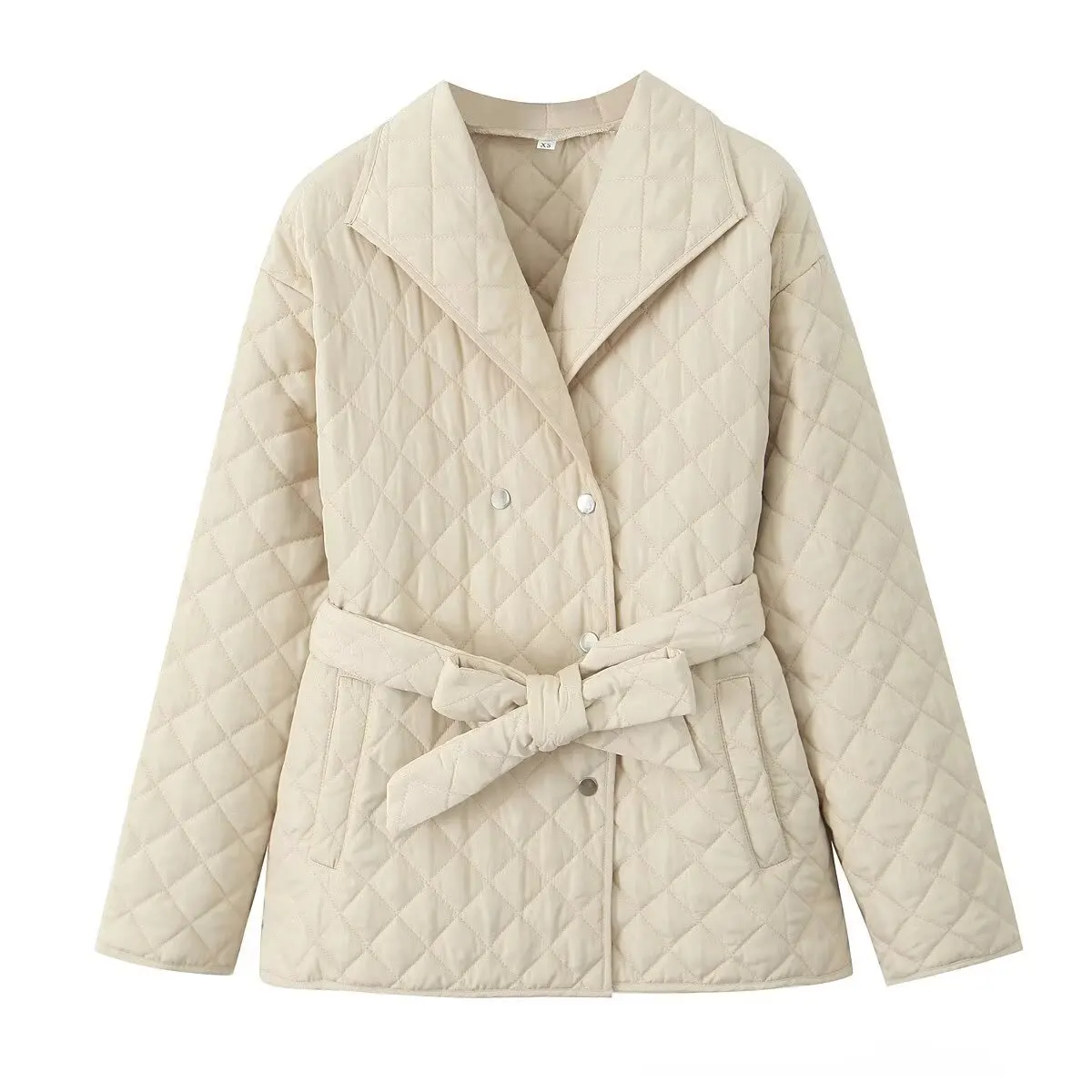 

Осень-зима, новый стиль, тонкая хлопковая куртка с воротником и поясом, женская верхняя одежда в европейском и американском стиле