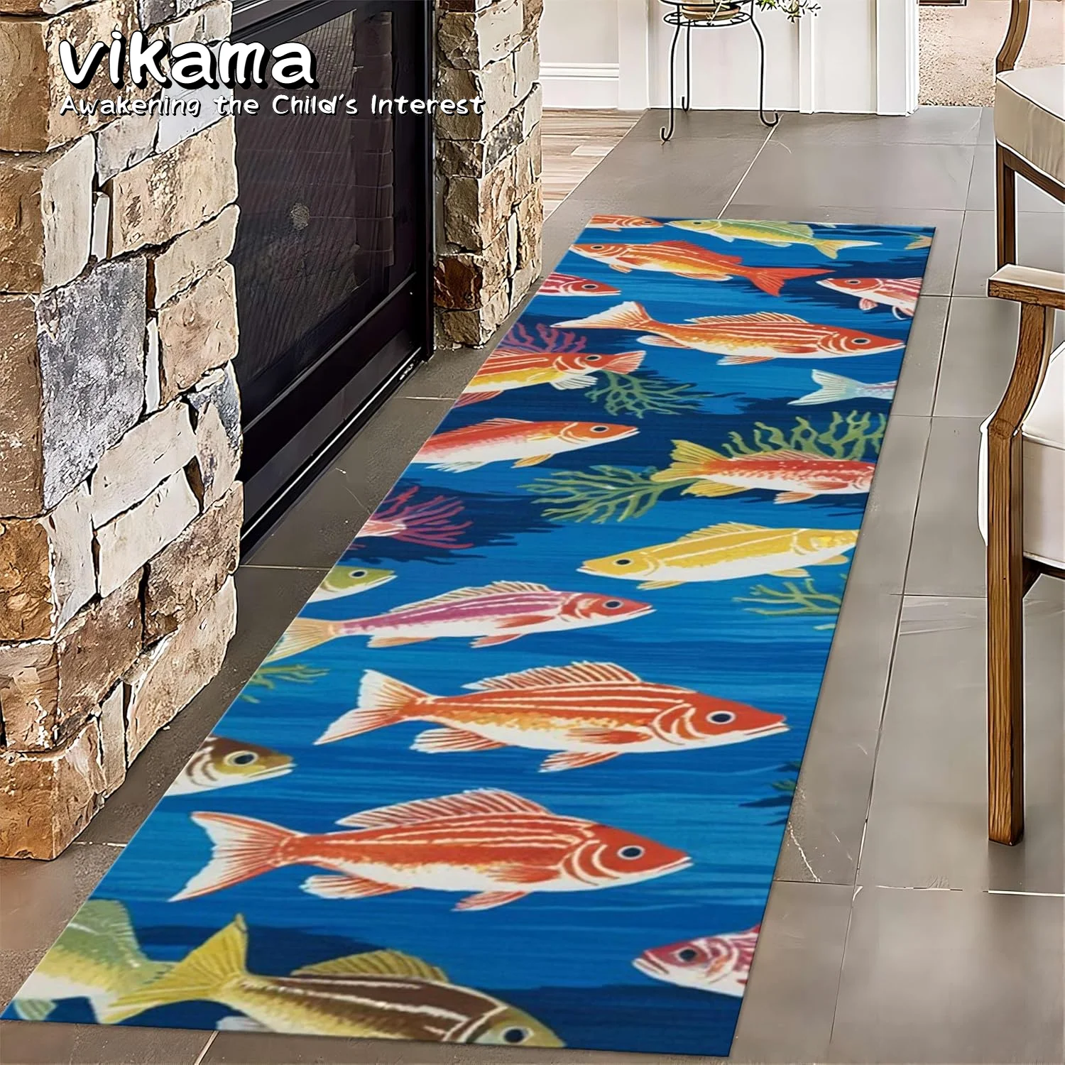 

VIKAMA Blue Sea Animal Rug, Cool Coastal Jellyfish Pad - Durable Low Pile Non-Slip Children's Rug for Bedroom, Laundry Room