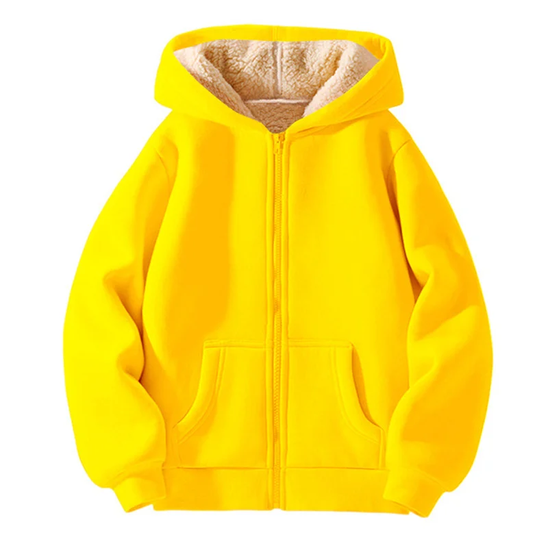 New Boys Girls Casual Jackets Kids Padded Thickened Lambwool Coats Children Warm Winter Hoodies Teenager Fashion Hooded Clothing