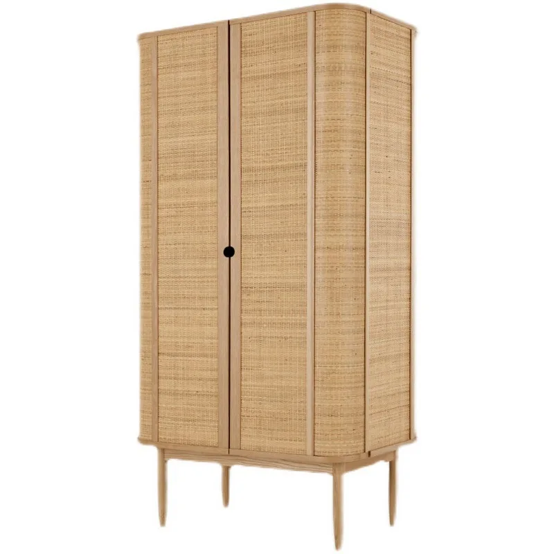 

Modern pastoral solid wood rattan retro green double door wardrobe, Japanese simple bedroom storage cabinet, American
