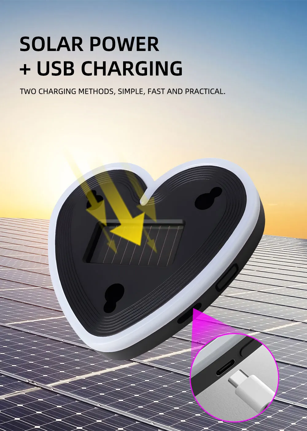 1PCS USB Solar Powered Heartshaped Symphony Colorful Led Ambient Light Bedroom Night light Front Rear Windowsheid Decoration