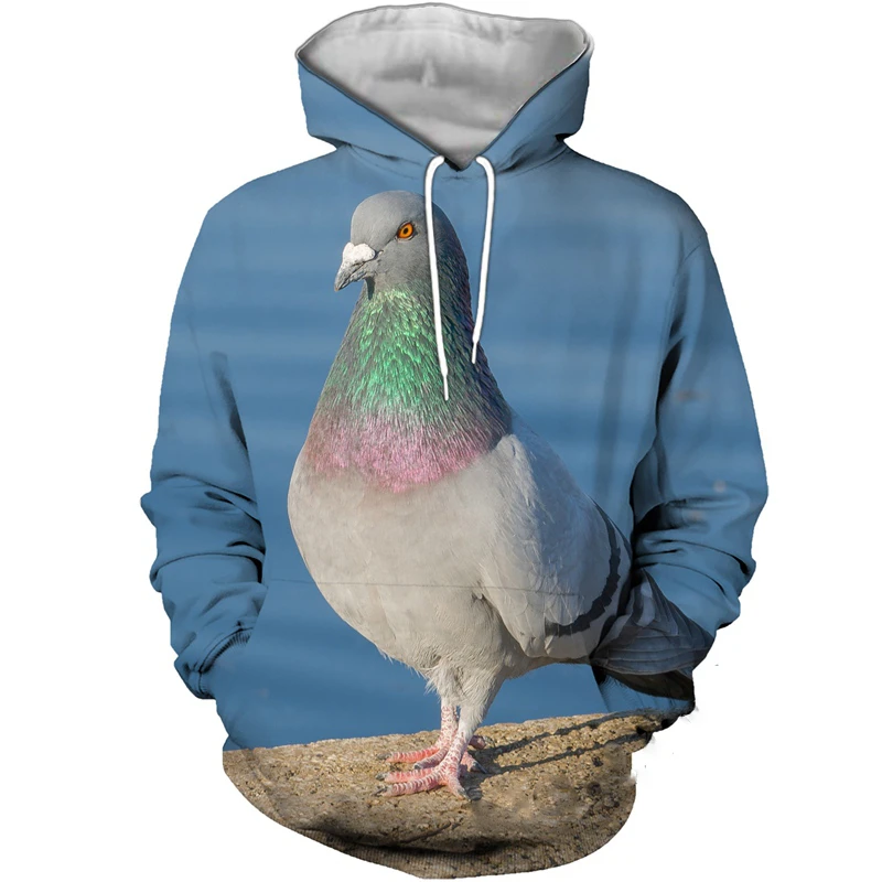 3D Print Pigeon Animal Pattern Hoodie Men Long Sleeve Pullover Sweatshirt Funny Cute Design Casual Clothes Oversize Hoodies Coat