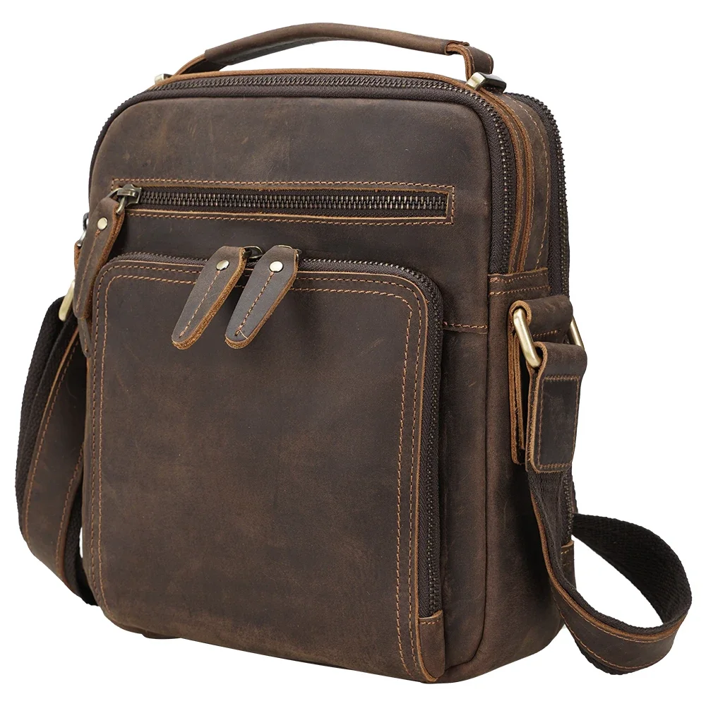 Factory Supply Wholesale Men Top Grain Crazy Horse Leather Cross body Shoulder Satchel Bag