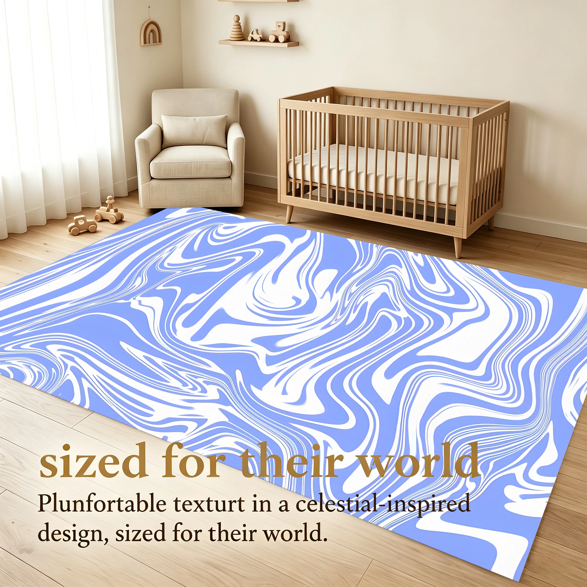 2D Large Carpet Blue White Fluid Wave Modern Minimalist for Living Room Bedroom