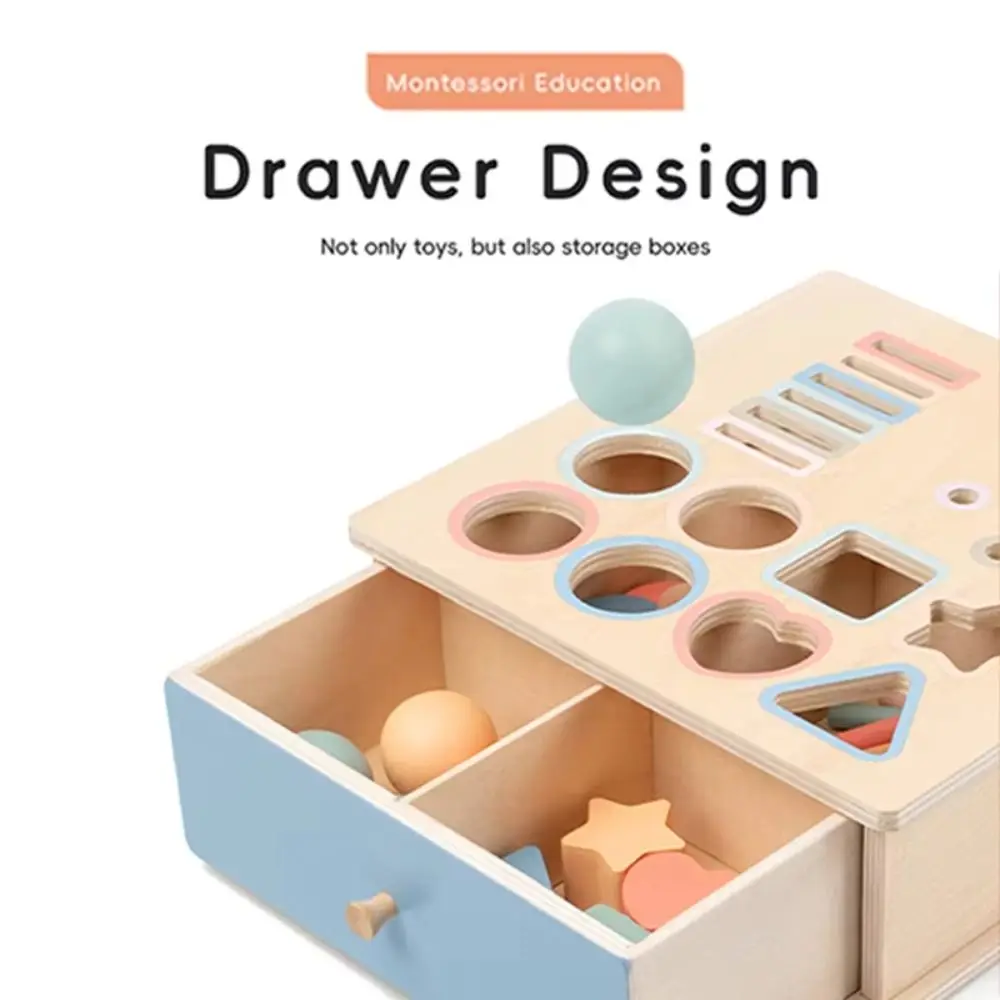Houten babyobject permanente doos Kleurcognitie Fijne motoriek Montessori Houten vorm Bijpassende muntbal Drop