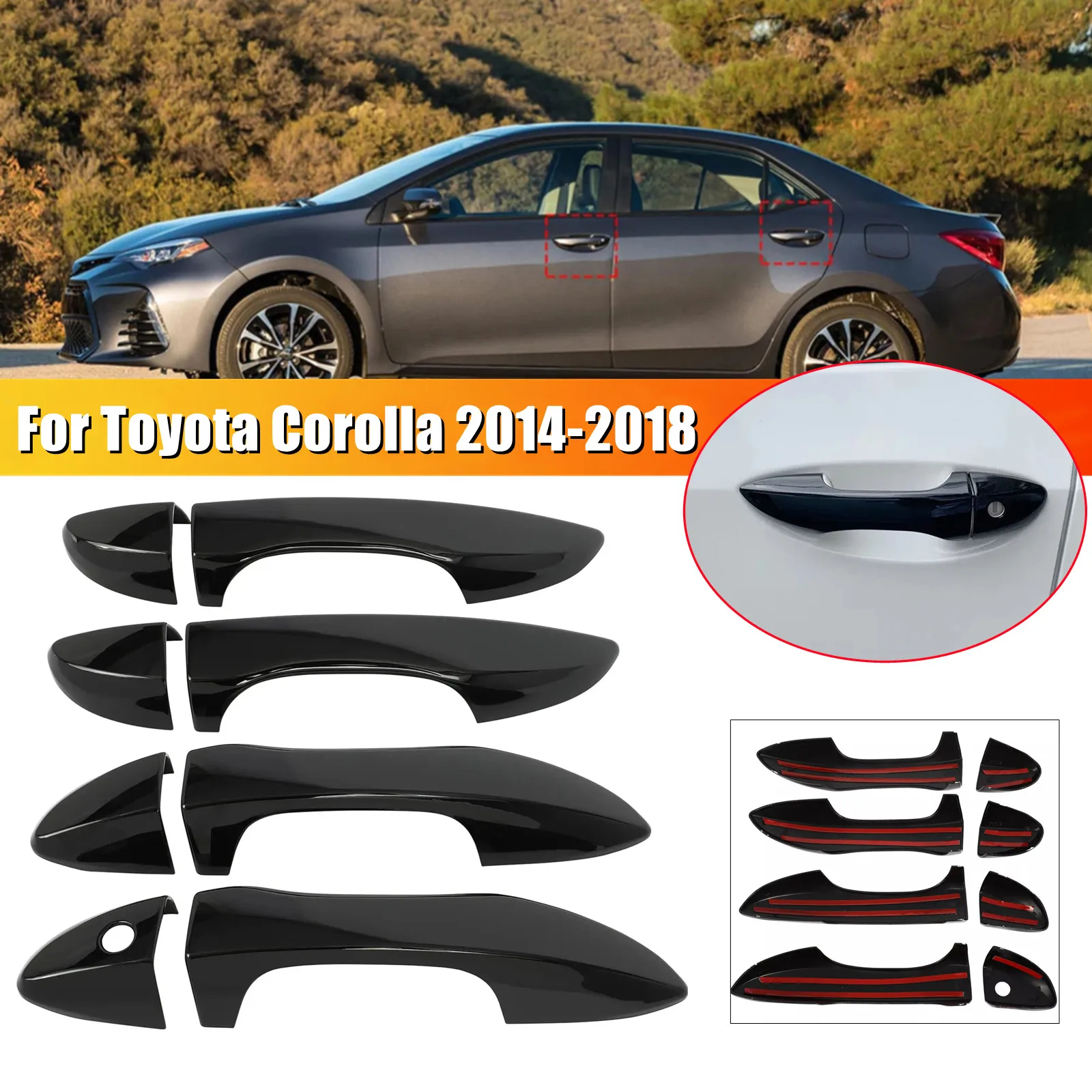 

1 Set For LHD Toyota Corolla 2014-2018 Exterior Door Handle Frame Cover Moulding Trim ABS Protective Sticker Car Accessories