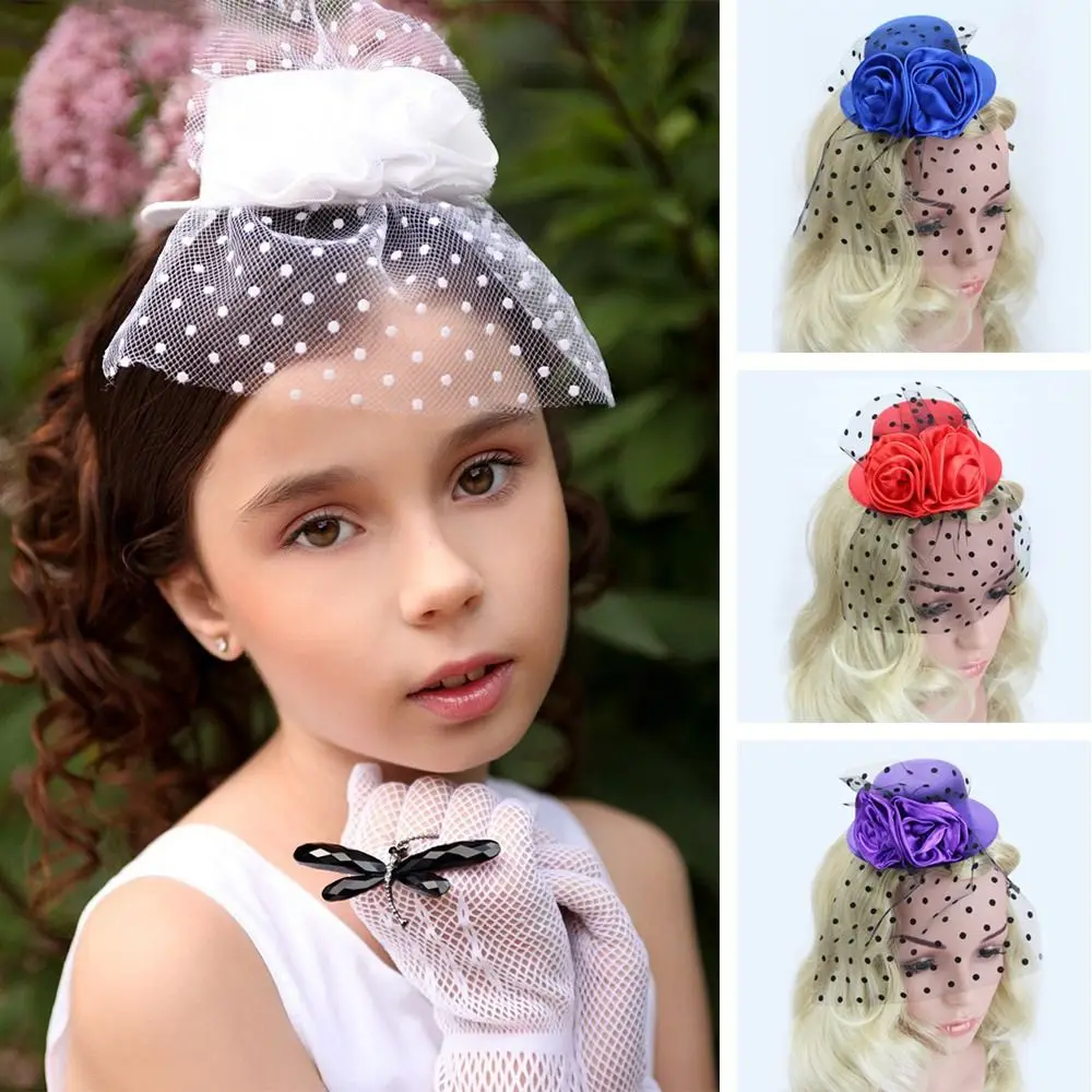 Ladies Women Girls Hair Accessories Headband Wedding Party Flower Fascinator Hat Floral Mesh Veil Headdress Floral Hair Cap