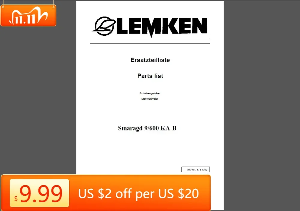 

TruckEPC Parts catalogs for Lemken agricultural equipment, PDF