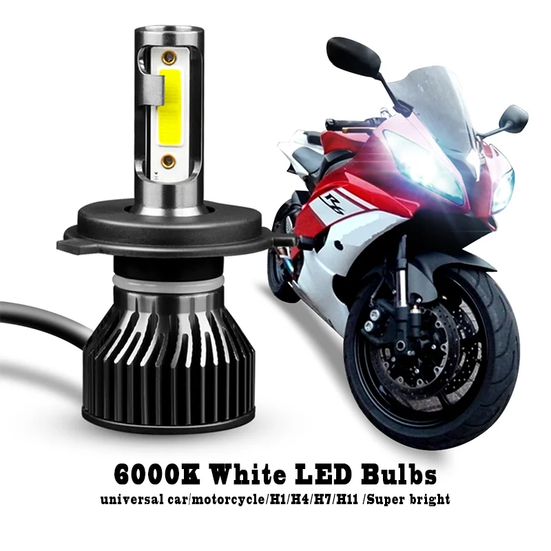 1Pcs 35W Car Motorcycle LED Headlight H1 H4 H7 H11 Lamp Fog Light COB Led Bulbs Front Light Headlamp Moto Spotlights 6000K White