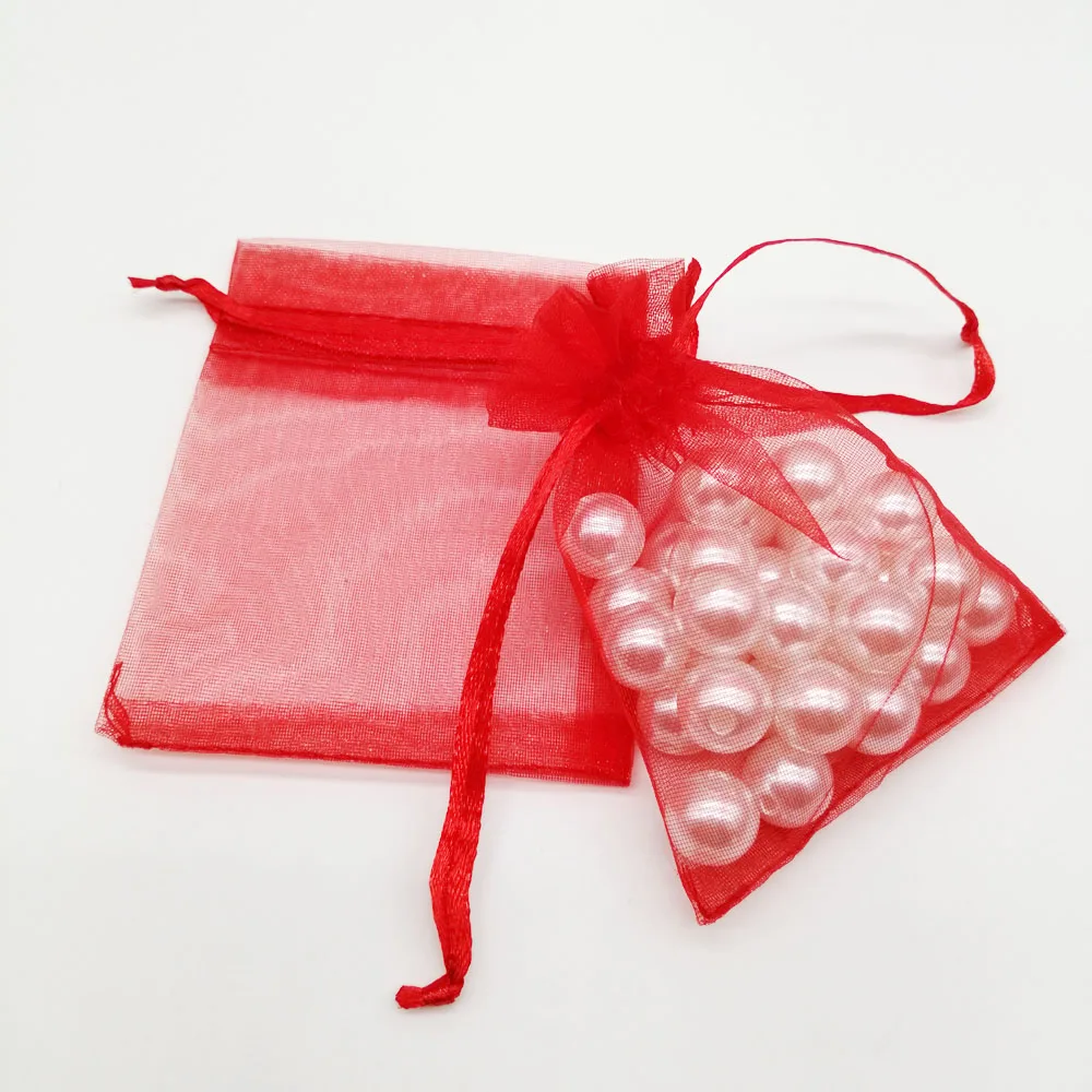 100pcs Red Gift Bag Packaging Storage Pouches Jewlery Pouch Bags Organza Gift Bags for Jewelry Christmas Wedding Drawstring Bag