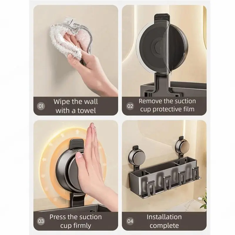 A67M-Suction Cup Toothbrush Storage Rack Wall-Mounted Integrated Hook Toothpaste Dispenser Rust-Proof Detachable