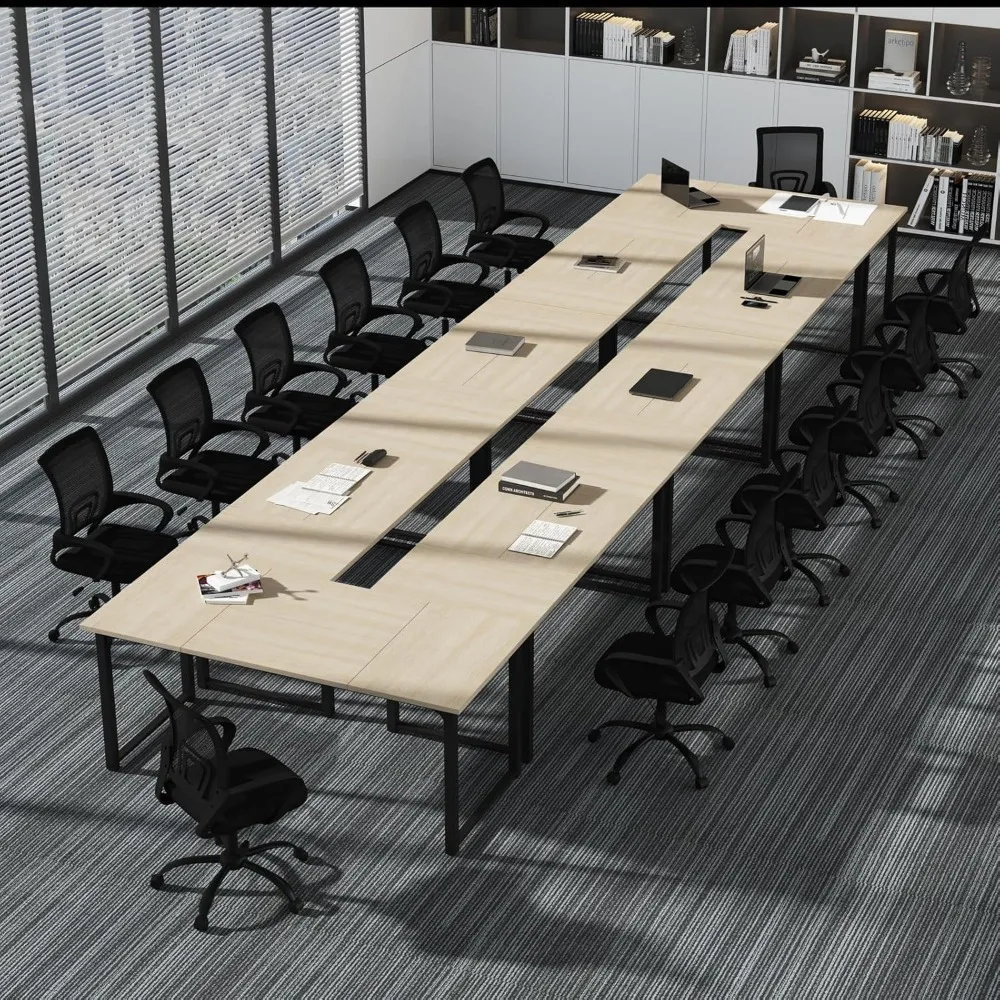 24FT Conference Table, Conference Desk Office Desk, Can Accommodate 28 People, Rectangular with Sturdy Metal Frame, 8 Pieces