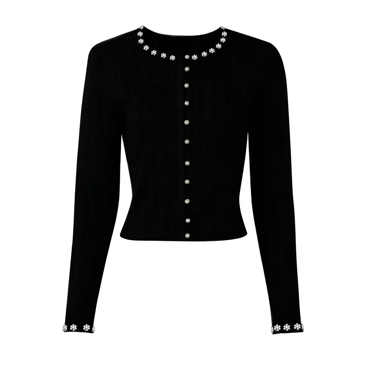 

High Quality Spring And Autumn New Style Fashionable Temperament Commuting Pearl Buckle Popular Knitted Women's Cardigan Jacket