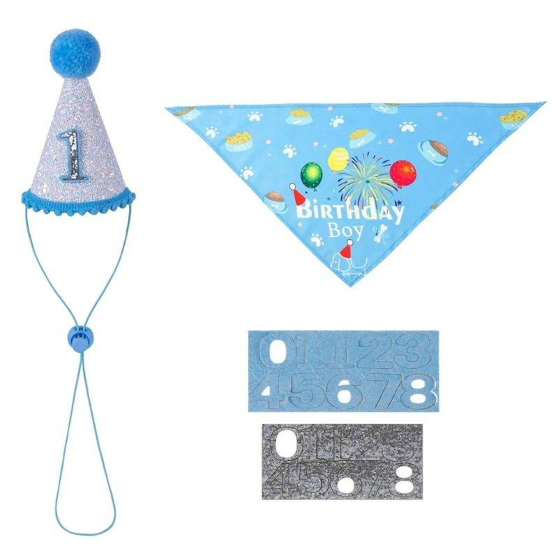 

Dogs Birthday Parties Supplies Birthday with Number Hat Collar Neckerchief Glittered Hat Birthday Parties Supplies DropShip