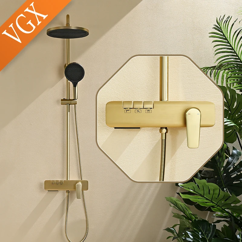

VGX Shower System Set Gold Bathroom Shower Head Set Luxury Shower Faucet Set 3-way Rainfall Shower Set Bathroom Mixer Crane Grey