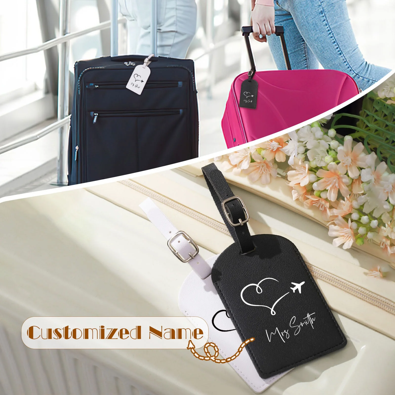 Luggage Tags, Custom Name Luggage Tags, Travel Accessories for Weddings and Birthdays, Stylish Vintage Printed Luggage Identifie