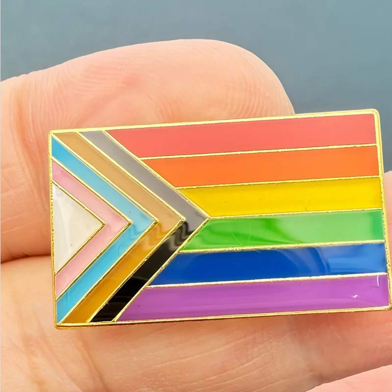 Progress Pride Flag Metal Soft Enamel Lapel Badge Pins Brooches