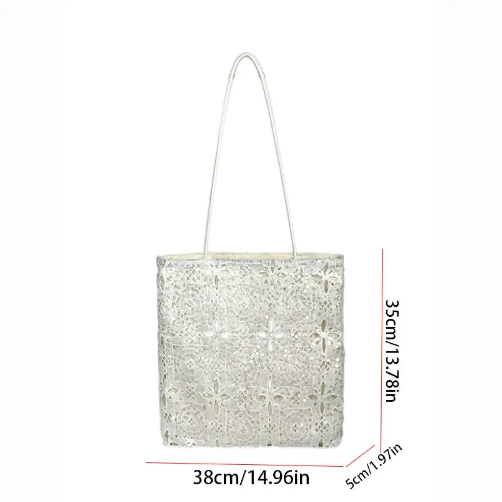 الجوف خارج التطريز الدانتيل حقيبة كتف المطرزة زهرة الترتر حمل حقيبة سعة كبيرة البوهيمي المرأة نسج حقيبة يد الإناث #6