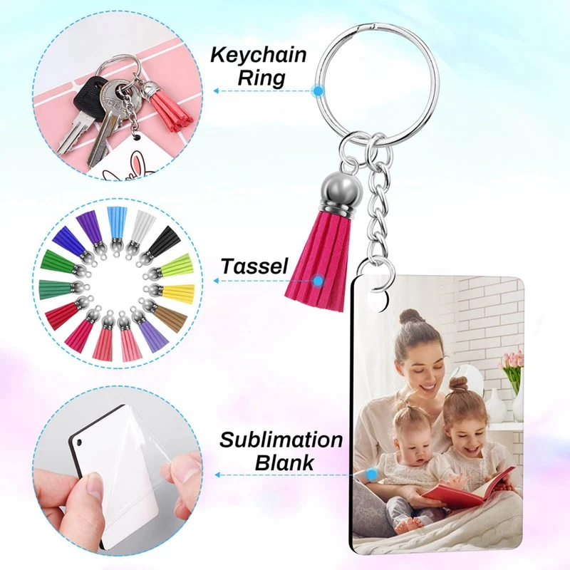 Sublimation Keychain Blanks Bulk 120Pcs Keychain Blanks Set With Rectangle Sublimation Blanks,For DIY Keychain Crafting