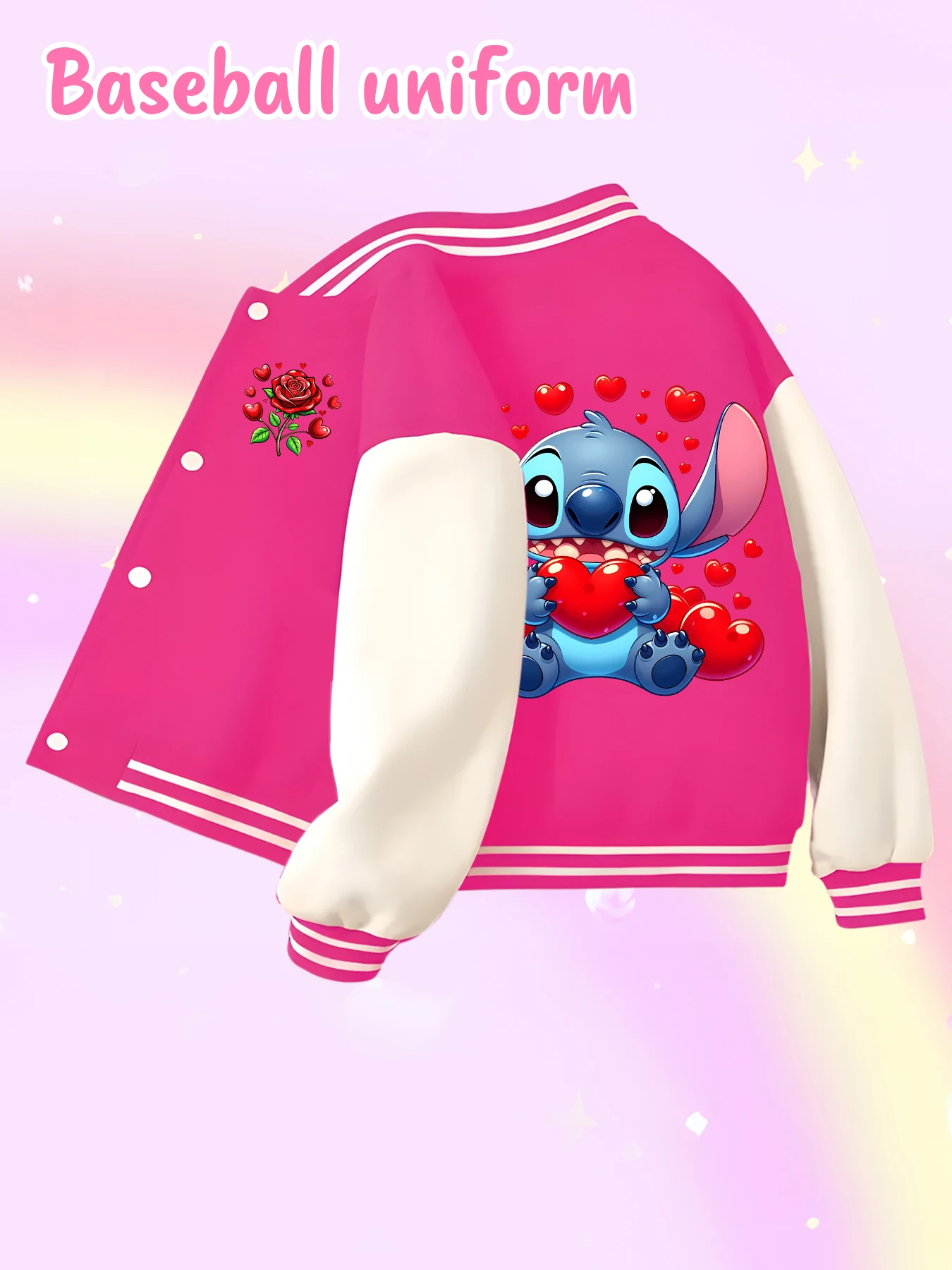 Disney fashion trend baseball jacket, suitable for daily sports and casual wear, printed with cute Stitch pattern, nice gift.