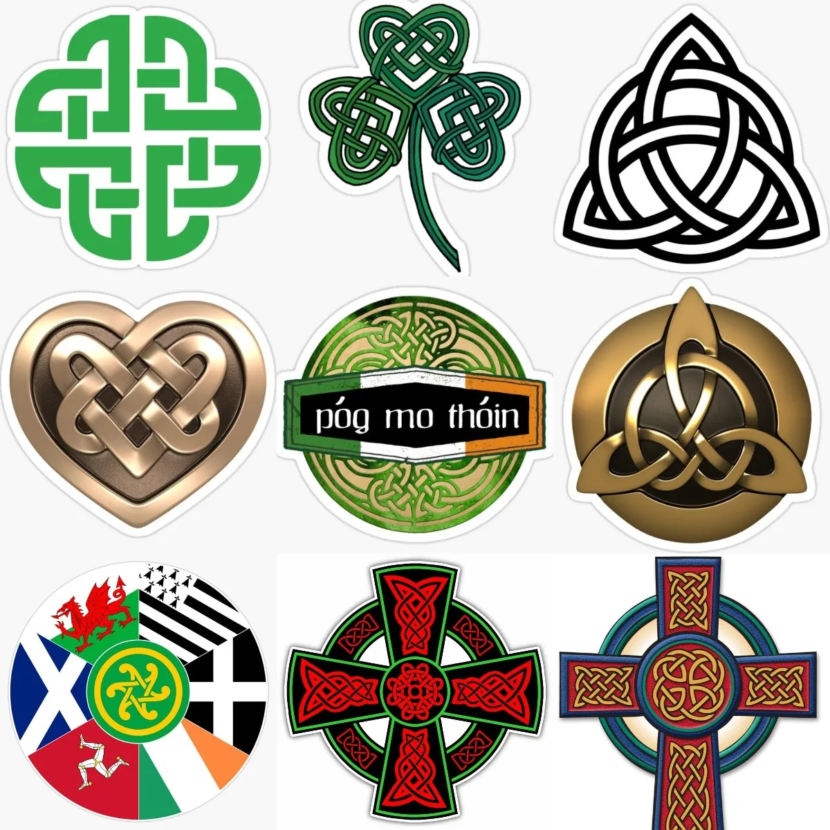 Creative Ireland Flag Luck Clover Celtic Cross Sticker for Covered Scratch Decorate Car Bumper Window Laptop Room Helmet Table