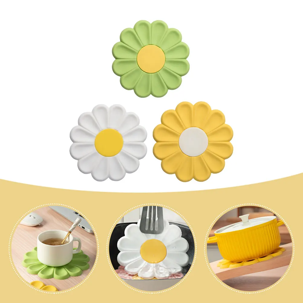 

3Pcs Heat Resistant Dish Mat Silicone Kitchen Trivet Anti-Skid Pot Holder for Table Protection Reusable Hot Pan Pad for Home and