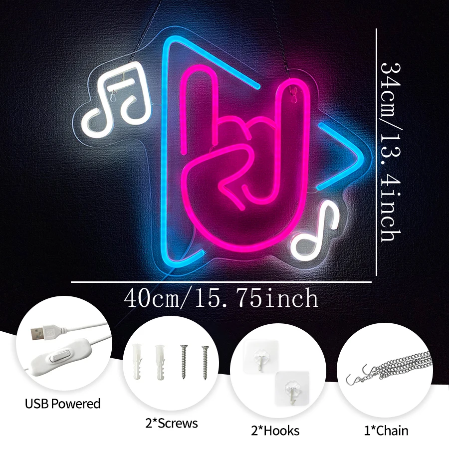 Music Notes Neon Sign,Musical LED Neon Wall Sign USB Powered,Music Decor for Bedroom Man Cave Studio Musical Christmas Kids Gift view 4