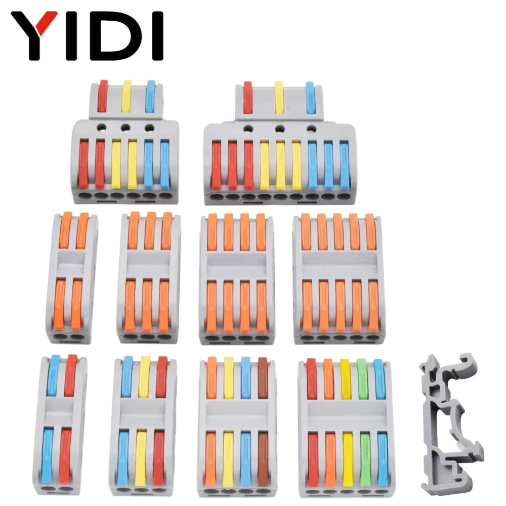 5pcs Push In Quick Lever Connector Din Rail Type Electric Wire Connecting Clamps Compact Splicing Conductor Cable Terminal Block