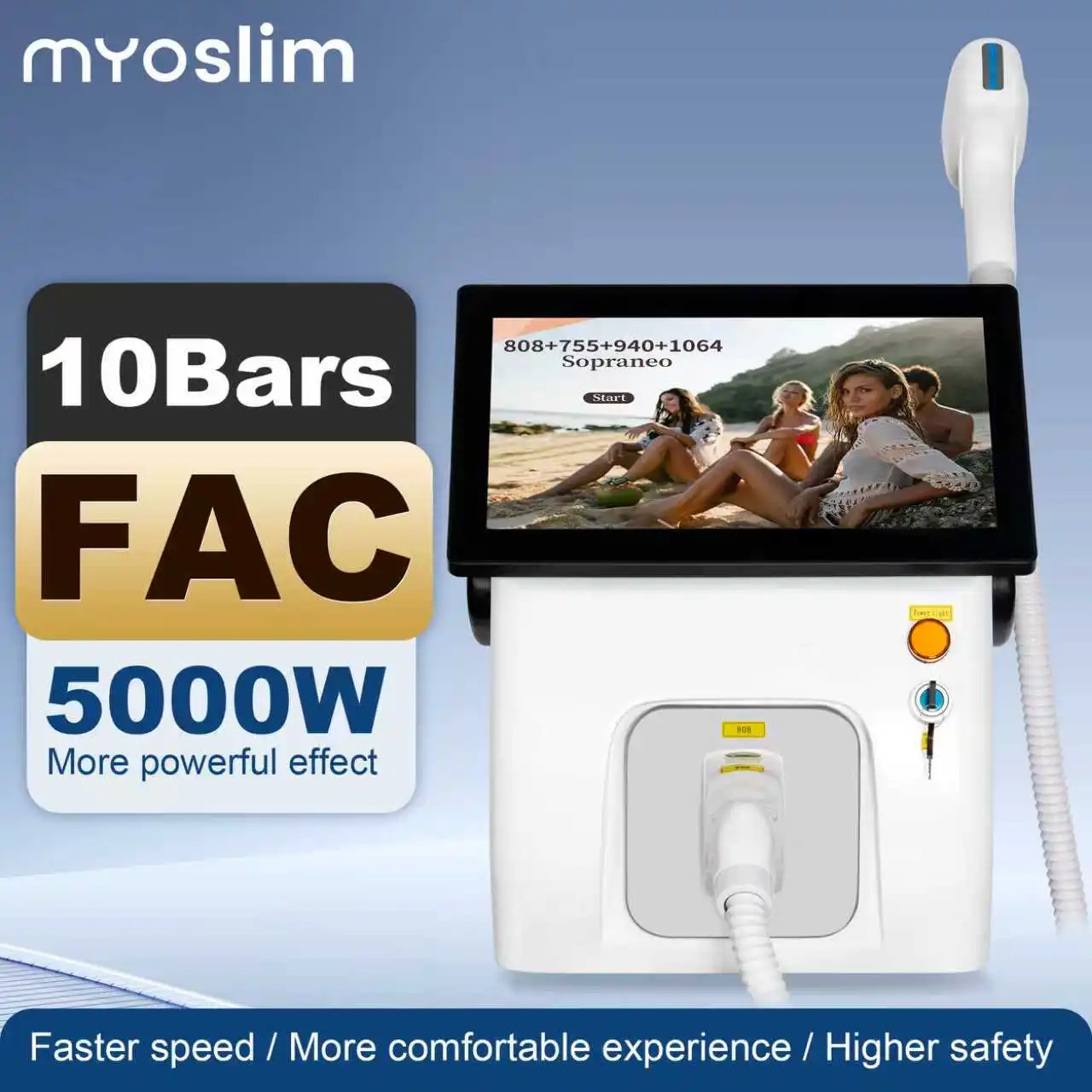 Diode Lase 5000W 808 Hair Removal FAC Permanent Painless Professional 4 Wave 10Bars Ice Titanium Body